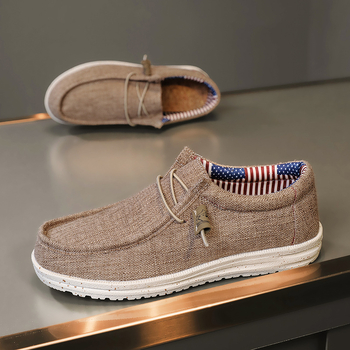 Мъжки канвасови лофери за ежедневието – кръгъл нос, нисък профил, дишащи, с еластична лента, EVA стелка