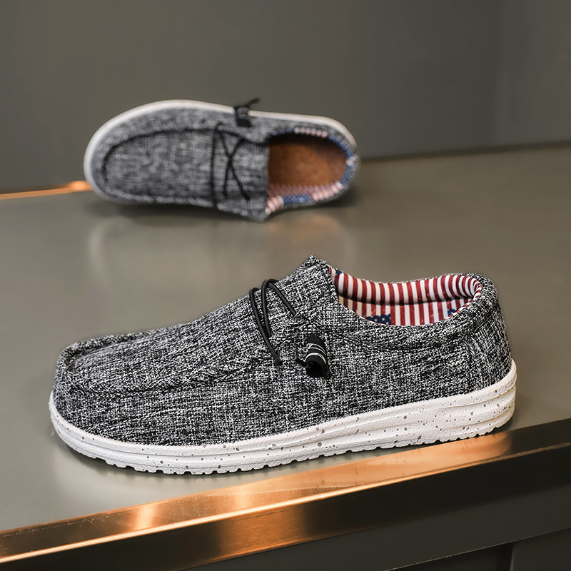 Vīriešu kanvas slip-on loaferi – apaļš purns, zems siluets, elpojoši, ar elastīgu jostu, EVA zolīte