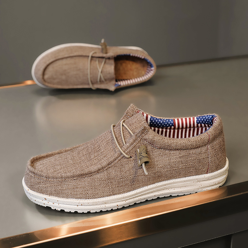 Мъжки канвасови лофери за ежедневието – кръгъл нос, нисък профил, дишащи, с еластична лента, EVA стелка