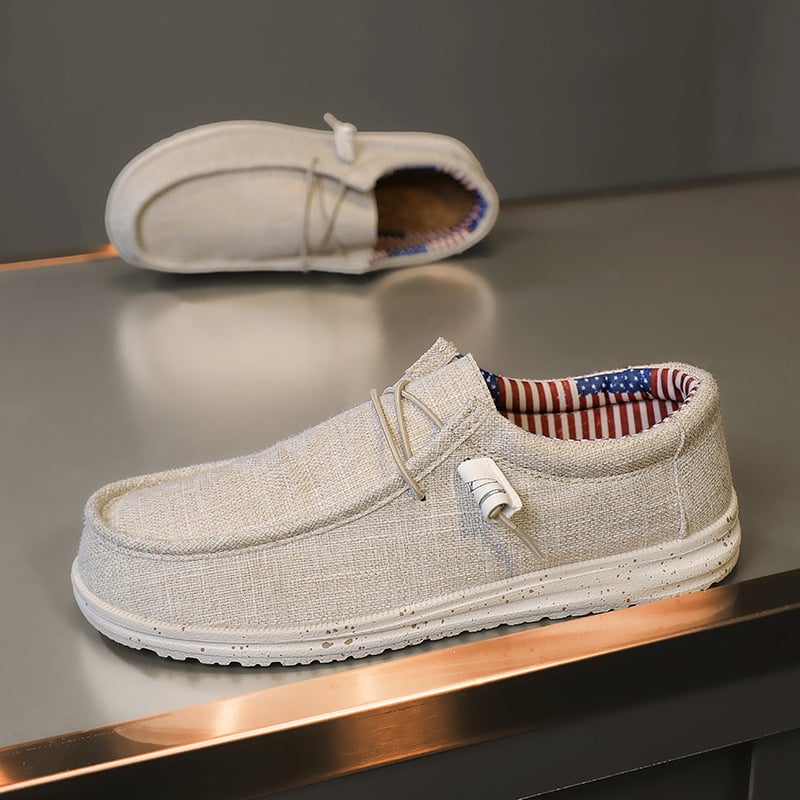 Мъжки канвасови лофери за ежедневието – кръгъл нос, нисък профил, дишащи, с еластична лента, EVA стелка