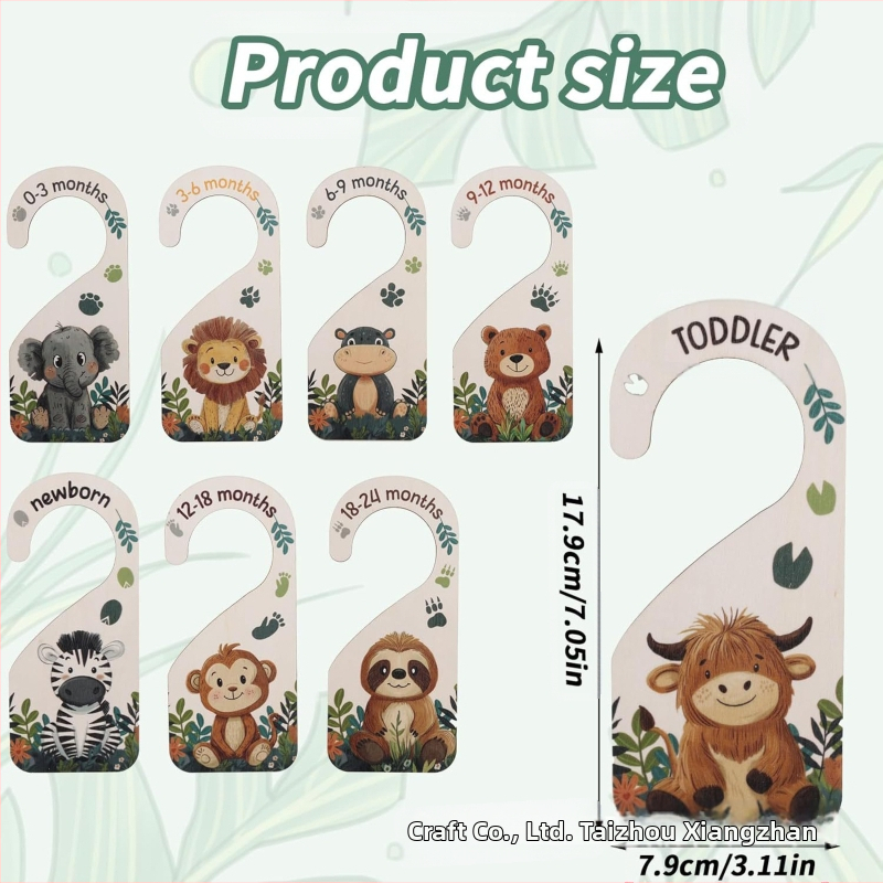 Medinis kūdikių drabužių atskyrėjas, lazeriu išpjovas medinis ženklas kūdikių spintos organizavimui, šiuolaikiškas minimalistinis stilius