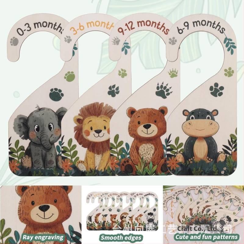 Drevený delič na detské oblečenie, laserom vyrezaný drevený znak pre organizáciu šatníka dieťaťa, moderný minimalistický štýl