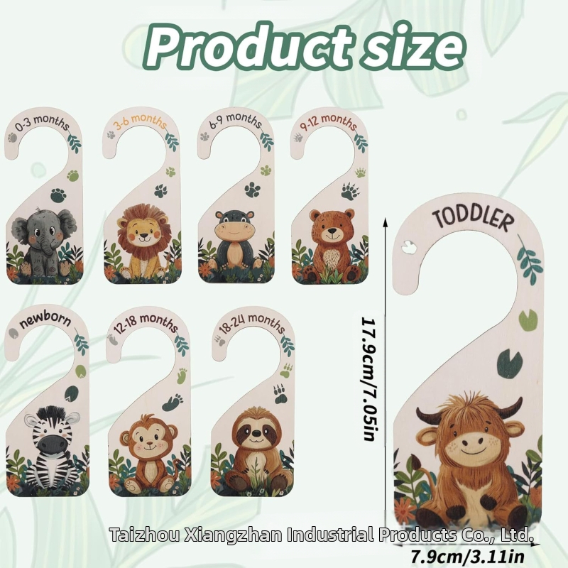 Medinis kūdikių drabužių atskyrėjas, lazeriu išpjovas medinis ženklas kūdikių spintos organizavimui, šiuolaikiškas minimalistinis stilius