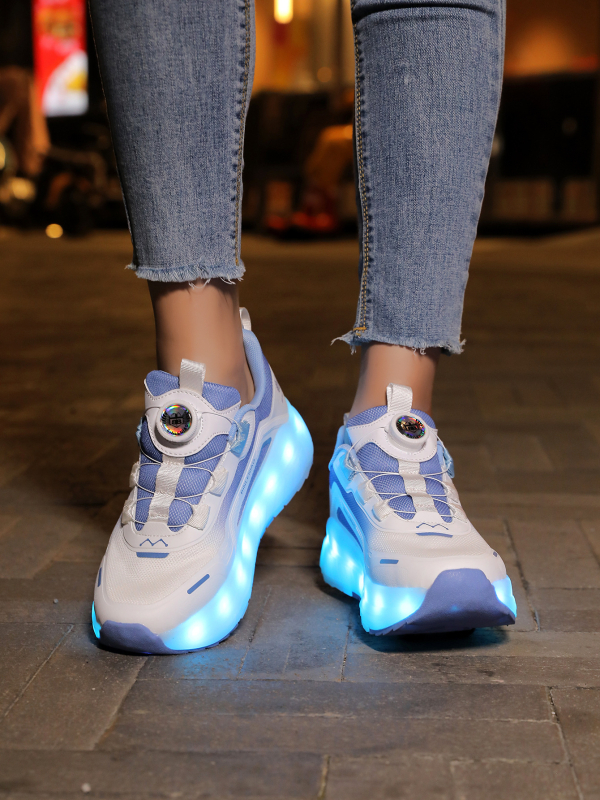 Обувки за ролери Heelys с четири колела, светещи и трансформиращи се (PU колела, двойна редица, универсални, модел 9188)