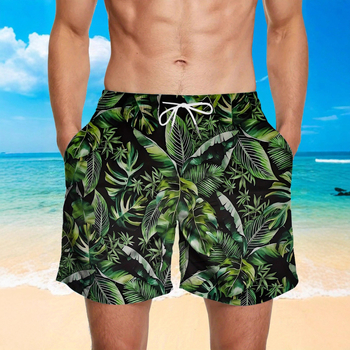Ανδρικά σορτς παραλίας - Φλοράλ εκτύπωση, χαλαρή γραμμή, γρήγορο στέγνωμα πολυεστέρας (Καλοκαίρι, Πολυεστέρας 95%+)