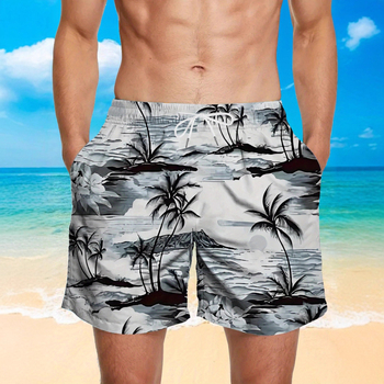 Ανδρικά σορτς παραλίας - Φλοράλ εκτύπωση, χαλαρή γραμμή, γρήγορο στέγνωμα πολυεστέρας (Καλοκαίρι, Πολυεστέρας 95%+)
