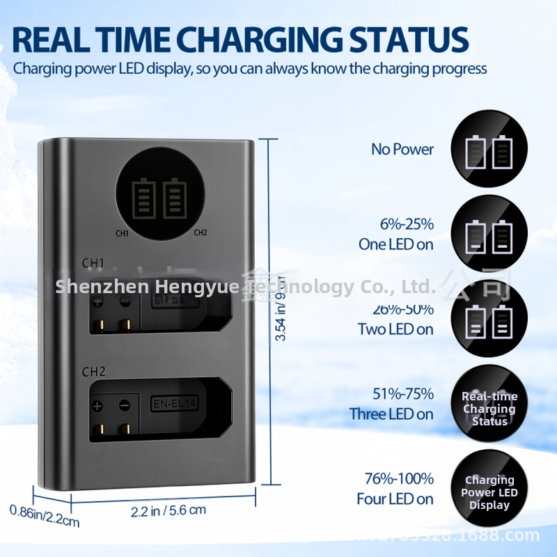 Зарядно за батерии за камера – MH-24 двойно зарядно за Nikon EN-EL14, съвместимо с D5100, D3400, D5300, D5500, D5600; литиева батерия; USB-C кабел включен