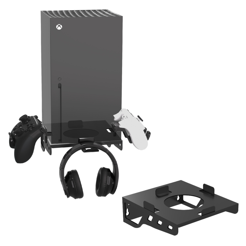 Τοίχου μεταλλικό στήριγμα για Xbox Series X με αποθήκευση ελεγκτή και ακουστικών; υλικό: σίδηρος; εγκατάσταση: διάτρηση; βάρος: 620 g