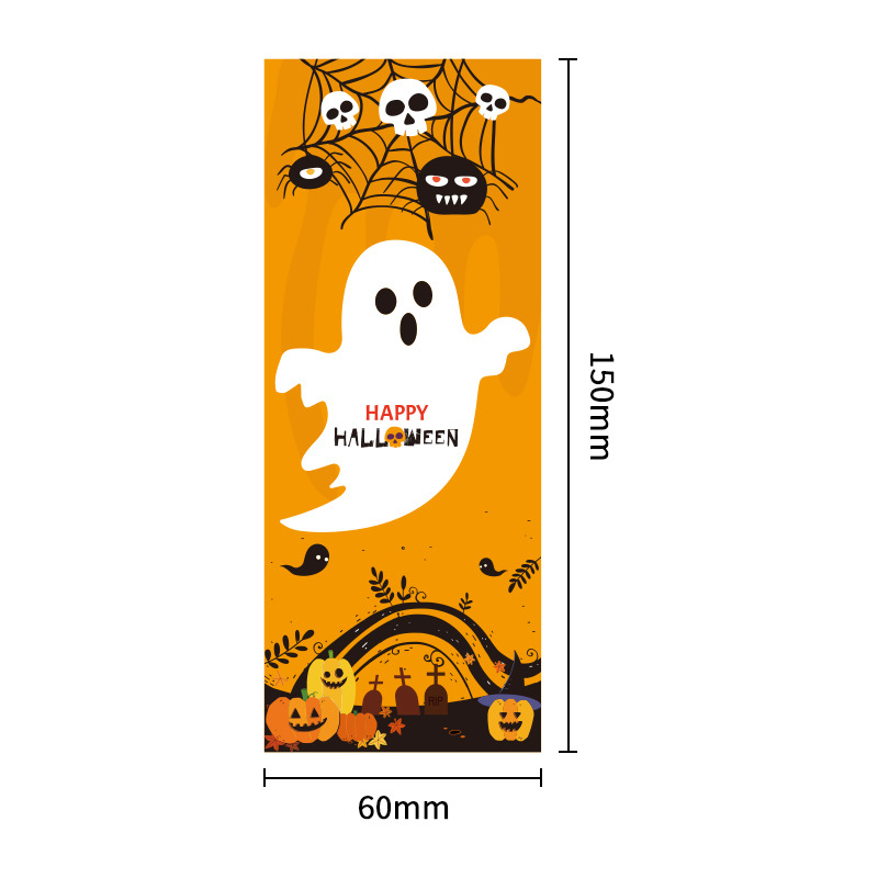 Stačiakampė Helovyno uždarymo lipdukas pakuotėms – dengtas popierius, lipnus, karštos lydymo klijai, spalvotas spausdinimas, be laminavimo