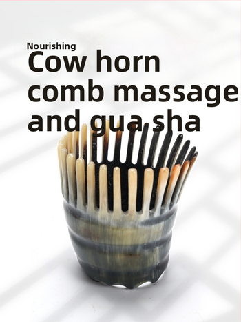 Χτένα μαλάξης τριχωτού της κεφαλής από φυσικό κέρατο, με κυλινδρικό σχήμα και λεπτά δόντια (Υλικό: φυσικό κέρατο; Σχήμα: κυλινδρικός σχήμα; Δόντια: λεπτά; Χρήση: μασάζ τριχωτού κεφαλής)