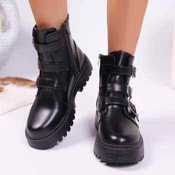 Sieviešu Martins zābaki, vidēja garuma, plata papēdis, apaļa purngala, PU augšdaļa, gumijas zole