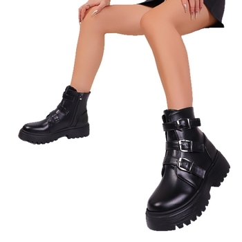 Sieviešu Martins zābaki, vidēja garuma, plata papēdis, apaļa purngala, PU augšdaļa, gumijas zole