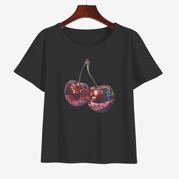 Памучна тениска с буквено принтиране, къси ръкави, кръгло деколте, печатна технология