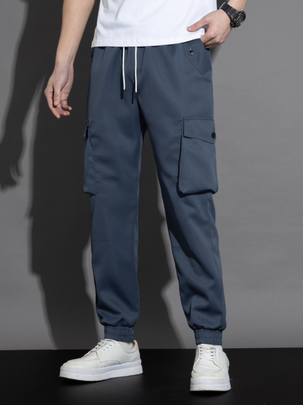 Vyriski darbo ilgos kelnės su raišteliu aplink čiurną, tiesus siluetas, aukštas juosmuo, bambuko pluošto ir šilko audinys