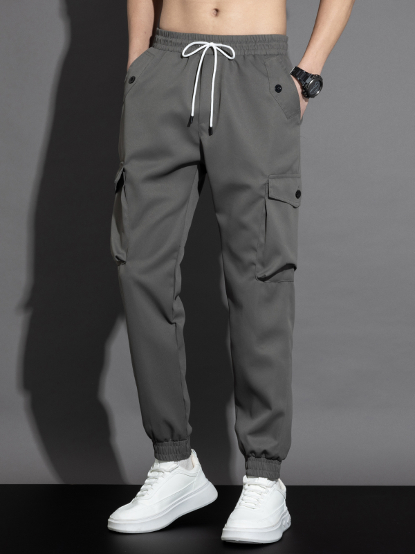 Vyriski darbo ilgos kelnės su raišteliu aplink čiurną, tiesus siluetas, aukštas juosmuo, bambuko pluošto ir šilko audinys