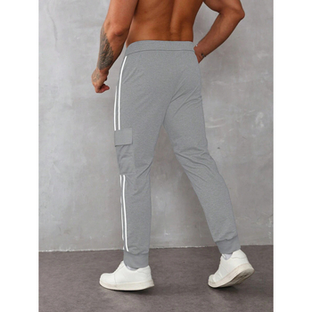 Ανδρικά παντελόνια με ριγέ σχέδιο, πλαϊνές τσέπες με φάκελο και κορδόνι στη μέση, φαρδιά γραμμή, μήκος 9/10, ύφασμα CVC