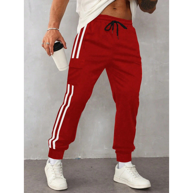 Vyrinės kelnės dryžiais, šoninės kišenės su flap ir raišteliu juosmeniui, laisvas kirpimas, 9/10 ilgio, medžiaga CVC