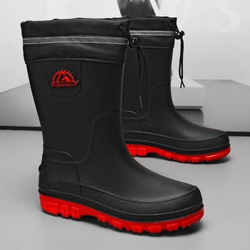 Ανδρικά μποτάκια βροχής μέχρι τη μέση της γάμπας, slip-on, με πλαστικό επάνω μέρος και σόλα καουτσούκ, αντιολισθητικά