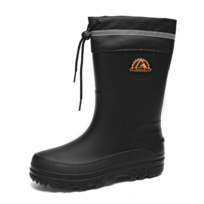 Cizme de ploaie pentru bărbați până la gambe medii, slip-on, partea superioară din plastic, talpă din cauciuc, antiderapante