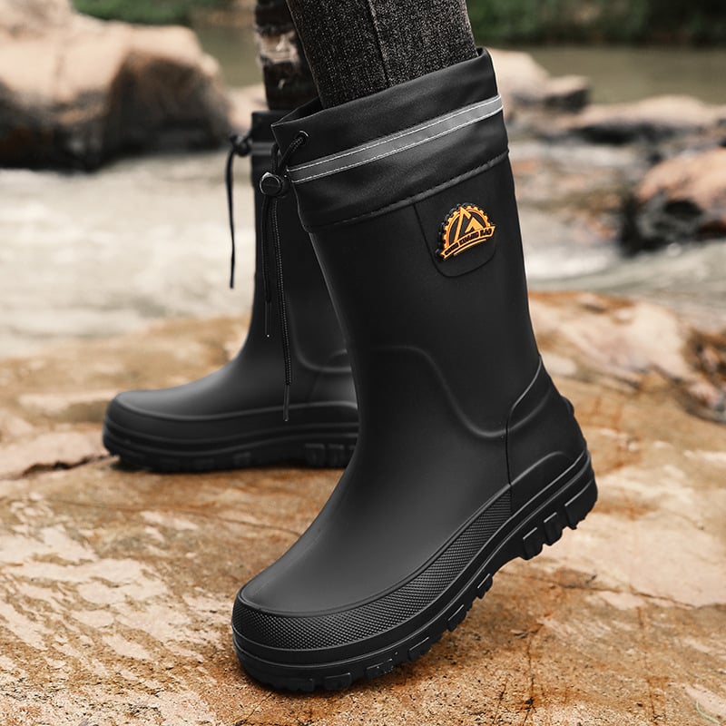 Ανδρικά μποτάκια βροχής μέχρι τη μέση της γάμπας, slip-on, με πλαστικό επάνω μέρος και σόλα καουτσούκ, αντιολισθητικά