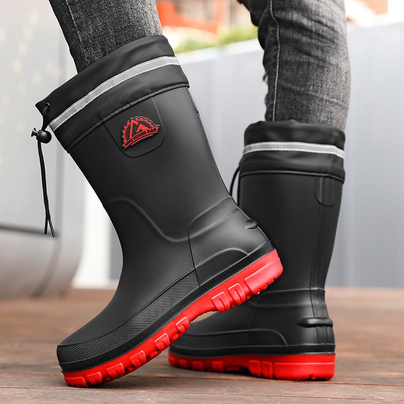 Ανδρικά μποτάκια βροχής μέχρι τη μέση της γάμπας, slip-on, με πλαστικό επάνω μέρος και σόλα καουτσούκ, αντιολισθητικά