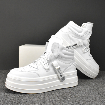 Vidēja augstuma elpojošas Korejas stila ikdienas kurpes, augšējā daļa no govja ādas, PU iekšējā zole