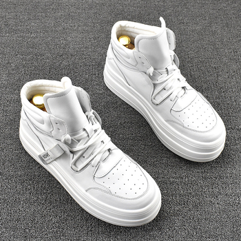 Vidēja augstuma elpojošas Korejas stila ikdienas kurpes, augšējā daļa no govja ādas, PU iekšējā zole