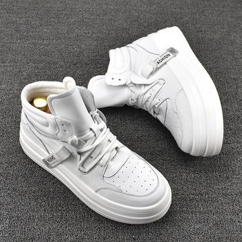 Vidēja augstuma elpojošas Korejas stila ikdienas kurpes, augšējā daļa no govja ādas, PU iekšējā zole