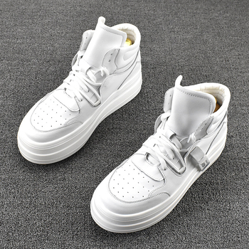 Vidēja augstuma elpojošas Korejas stila ikdienas kurpes, augšējā daļa no govja ādas, PU iekšējā zole