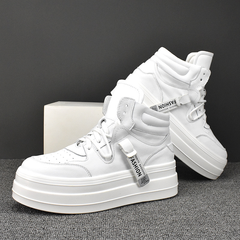 Vidēja augstuma elpojošas Korejas stila ikdienas kurpes, augšējā daļa no govja ādas, PU iekšējā zole