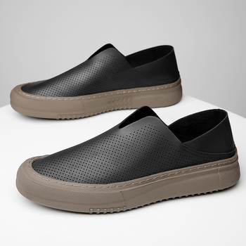 Ανδρικά slip-on σανδάλια, διαπνέον επάνω μέρος από Δέρμα Μικροϊνών, Σόλα από Καουτσούκ, Κλειστό Δάχτυλο, Επιχειρηματικό Στυλ
