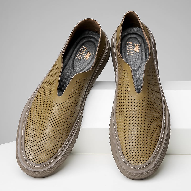 Ανδρικά slip-on σανδάλια, διαπνέον επάνω μέρος από Δέρμα Μικροϊνών, Σόλα από Καουτσούκ, Κλειστό Δάχτυλο, Επιχειρηματικό Στυλ