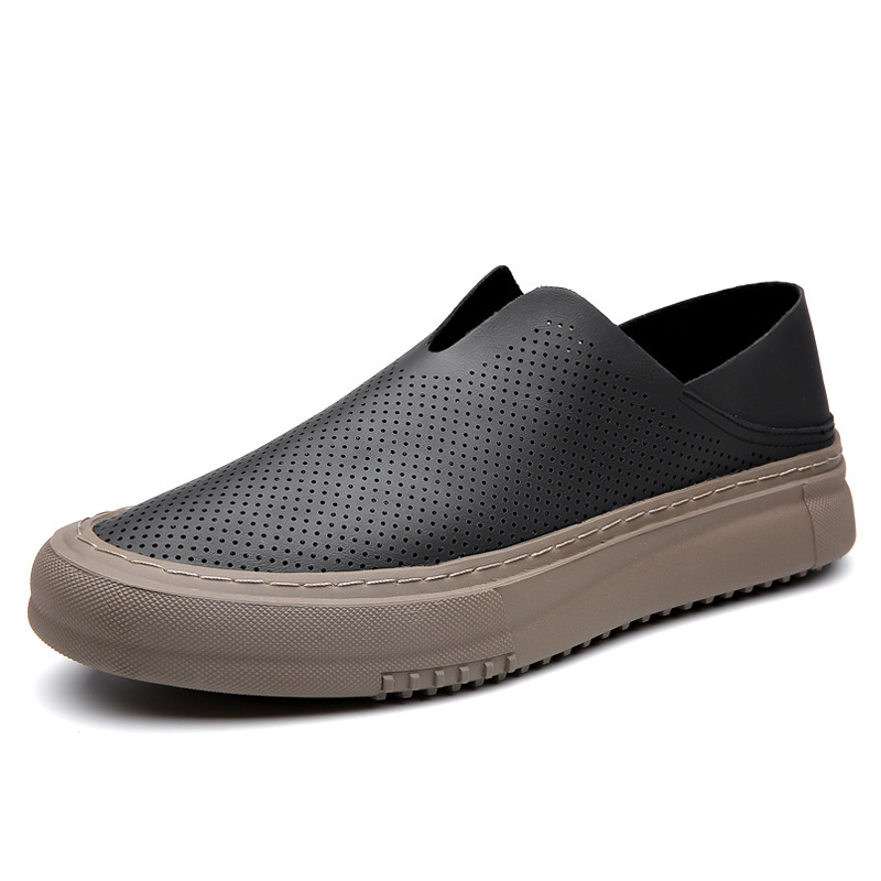 Ανδρικά slip-on σανδάλια, διαπνέον επάνω μέρος από Δέρμα Μικροϊνών, Σόλα από Καουτσούκ, Κλειστό Δάχτυλο, Επιχειρηματικό Στυλ