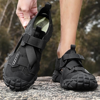 Ανδρικά σανδάλια - Αναπνεύσιμα, Αδιάβροχα, Αντιολισθητικά - Άνω μέρος: microfiber δέρμα + ύφασμα αερισμού; Σόλα: καουτσούκ; Κλείσιμο: Velcro; Στυλ: εξωτερικούς χώρους, με δίχτυ