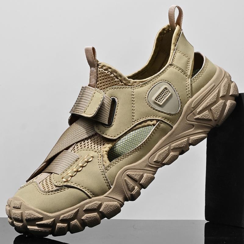 Ανδρικά σανδάλια - Αναπνεύσιμα, Αδιάβροχα, Αντιολισθητικά - Άνω μέρος: microfiber δέρμα + ύφασμα αερισμού; Σόλα: καουτσούκ; Κλείσιμο: Velcro; Στυλ: εξωτερικούς χώρους, με δίχτυ