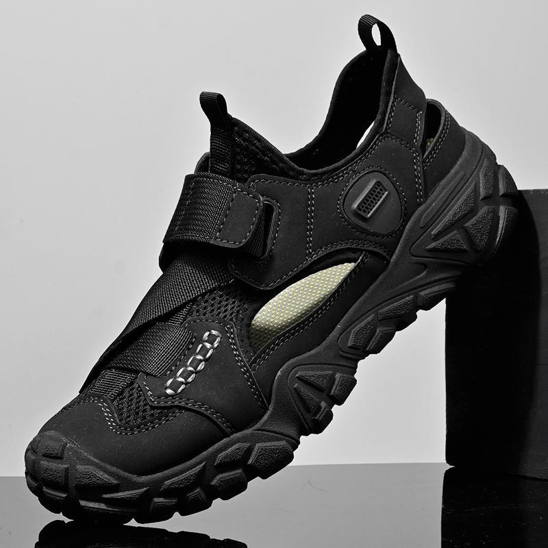 Ανδρικά σανδάλια - Αναπνεύσιμα, Αδιάβροχα, Αντιολισθητικά - Άνω μέρος: microfiber δέρμα + ύφασμα αερισμού; Σόλα: καουτσούκ; Κλείσιμο: Velcro; Στυλ: εξωτερικούς χώρους, με δίχτυ