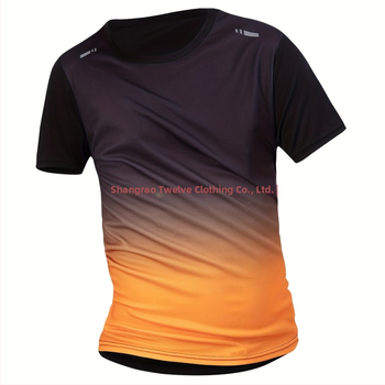 Ανδρικό T‑shirt με στρογγυλή λαιμόκοψη, μοτίο μετάβασης χρωμάτων, χαλαρή γραμμή, μικροελαστικό, διαπνέον ύφασμα από 100% πολυεστέρα