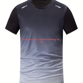 Ανδρικό T‑shirt με στρογγυλή λαιμόκοψη, μοτίο μετάβασης χρωμάτων, χαλαρή γραμμή, μικροελαστικό, διαπνέον ύφασμα από 100% πολυεστέρα