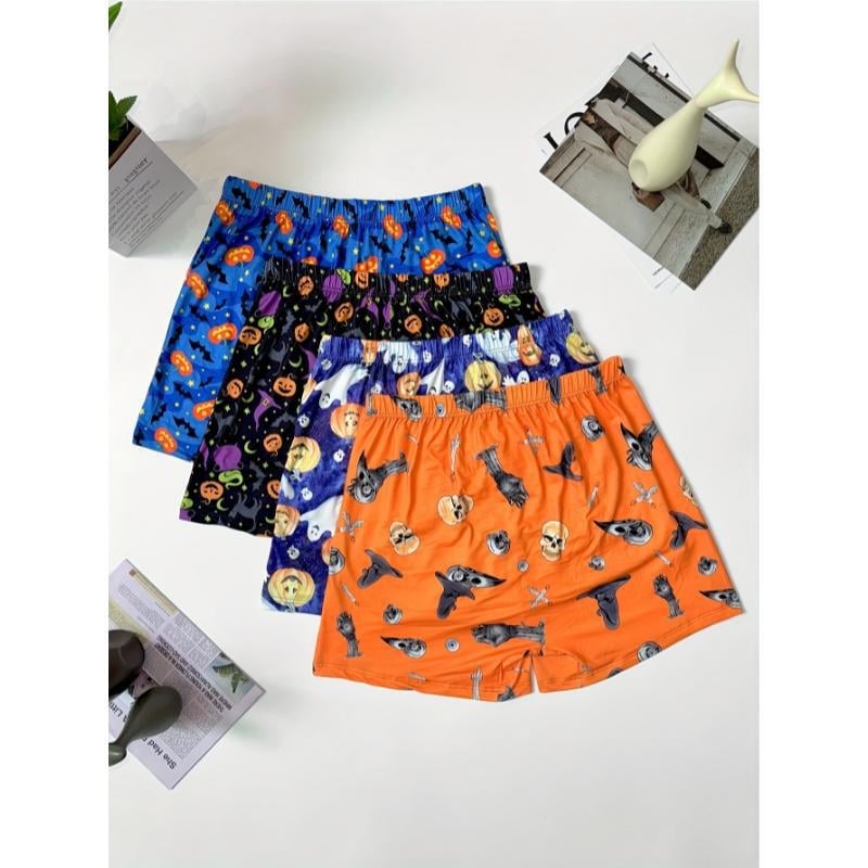 Férfi Halloween tök- koponya mintás rövidnadrág, lélegző pamutból, magas derekú, tavaszra