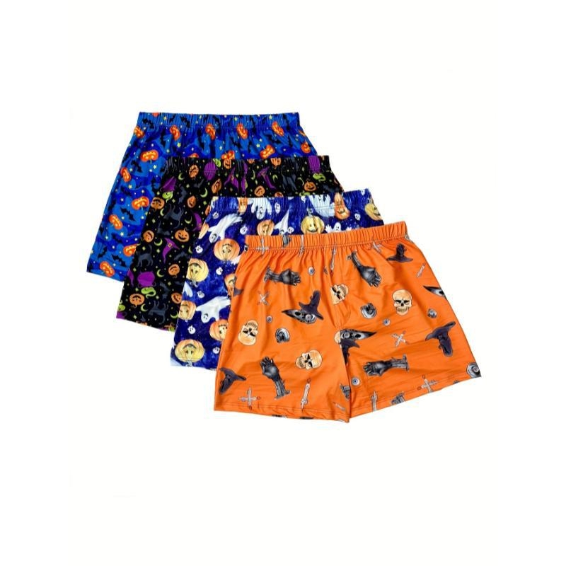 Férfi Halloween tök- koponya mintás rövidnadrág, lélegző pamutból, magas derekú, tavaszra
