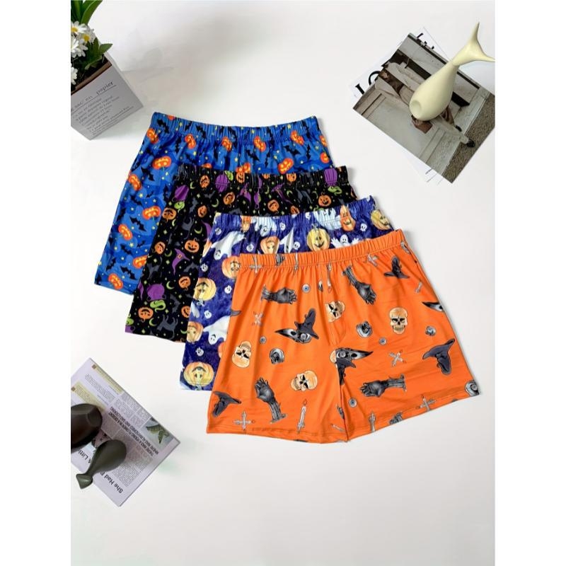 Férfi Halloween tök- koponya mintás rövidnadrág, lélegző pamutból, magas derekú, tavaszra