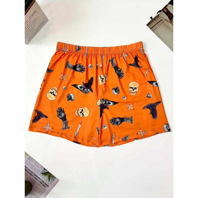 Férfi Halloween tök- koponya mintás rövidnadrág, lélegző pamutból, magas derekú, tavaszra