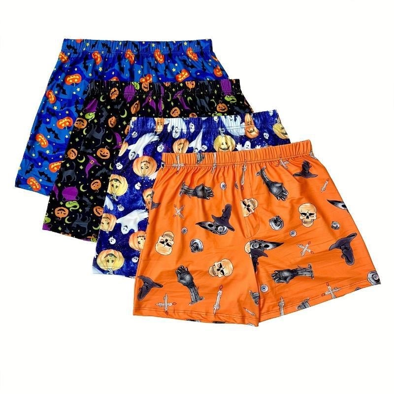 Férfi Halloween tök- koponya mintás rövidnadrág, lélegző pamutból, magas derekú, tavaszra