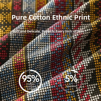 Férfi retro etnikus mintájú pamut boxer briefek, lélegző, antibakteriális, kényelmes, középmagas derekú