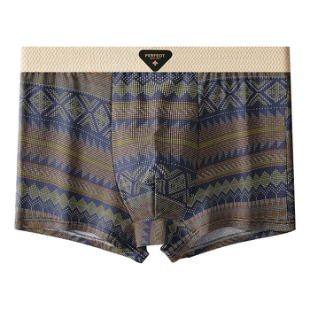 Férfi retro etnikus mintájú pamut boxer briefek, lélegző, antibakteriális, kényelmes, középmagas derekú