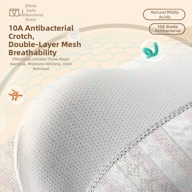 Pánske boxerky s retro etnickým vzorom z bavlny, priedušné, antibakteriálne, pohodlné, stredný pás