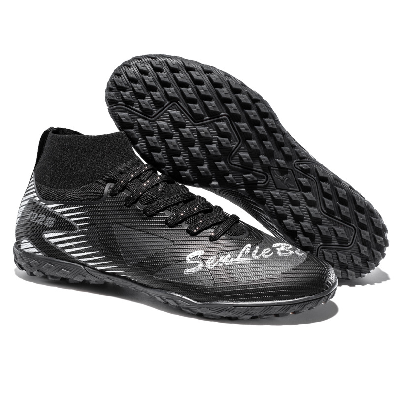 Παπούτσια ποδοσφαίρου με ψηλό άνω μέρος, κορδόνια μπροστά, επάνω από συνθετικό δέρμα, αντιολισθητική σόλα από καουτσούκ, κατάλληλα για φυσικό και τεχνητό χλοοτάπητα