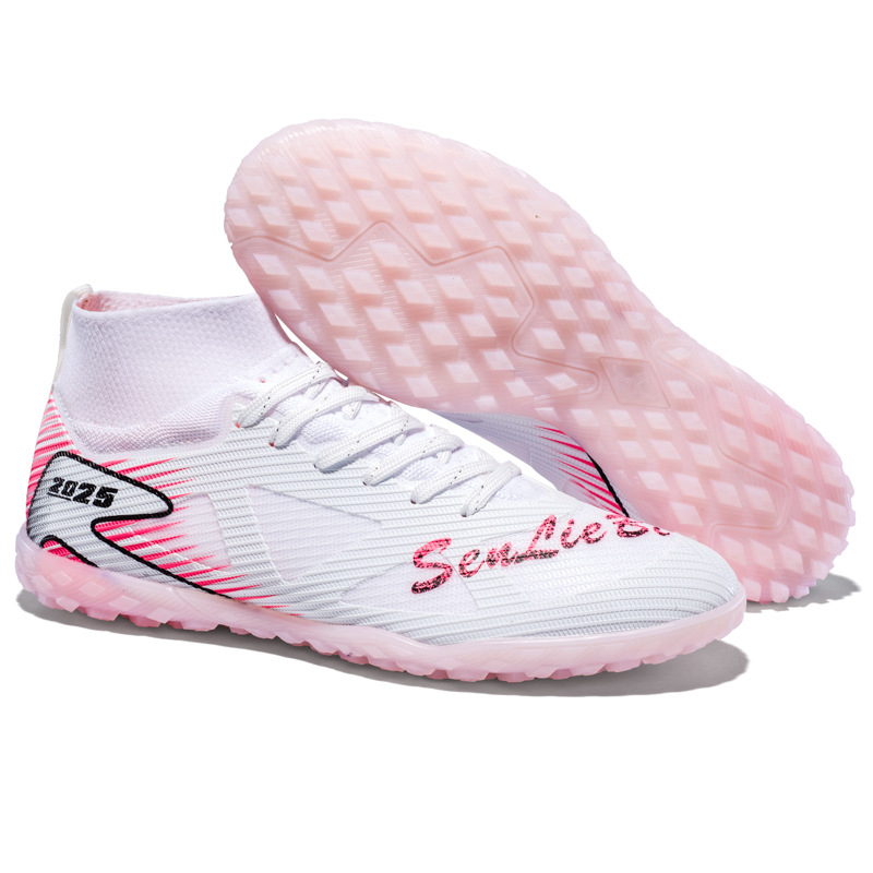 Παπούτσια ποδοσφαίρου με ψηλό άνω μέρος, κορδόνια μπροστά, επάνω από συνθετικό δέρμα, αντιολισθητική σόλα από καουτσούκ, κατάλληλα για φυσικό και τεχνητό χλοοτάπητα