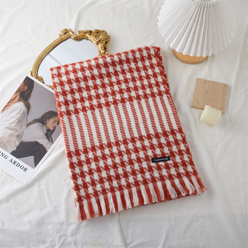 Dugi šal s resicama od umjetnog kašmira, tkanje warp knitting, topao, jesen 2023