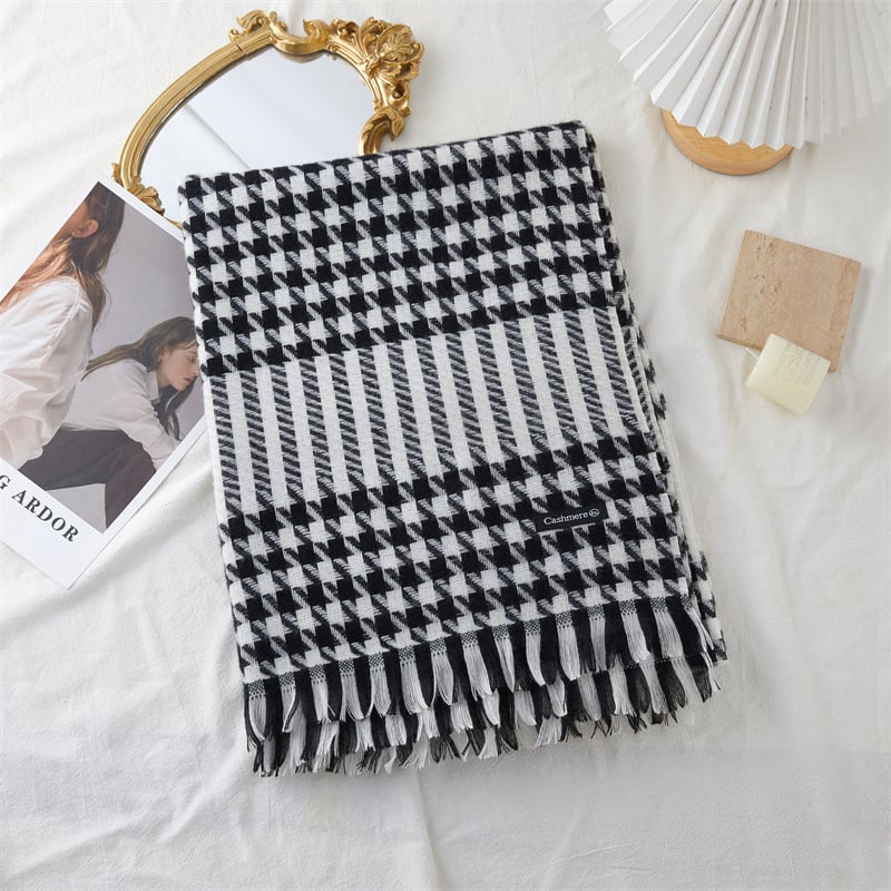 Dugi šal s resicama od umjetnog kašmira, tkanje warp knitting, topao, jesen 2023